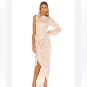 Revolve Michael Costello X‎  NWT Size XS Lacey Gown Champagne Maxi